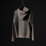 SS'20 Reverse Weave Hoodie in grey displayed on hanger against black background