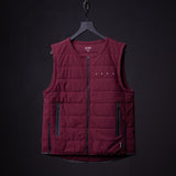 flatlay FA'22 Adventure Vest in burgundy, front view on hanger