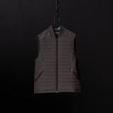 SP'23 Waterproof Run Vest in charcoal gray, displayed on hanger against dark background