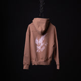 FA'22 Tech Terry Eagle Hoodie in mauve, displayed on chain against black background