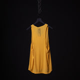 SM'24 Singlet Tank in mustard yellow displayed on black hanger against dark background