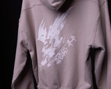 FA'22 Tech Terry Eagle Hoodie in mauve worn by model, front graphic view