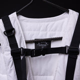 2018 Technical Vest in white with black straps, displayed on hanger with detail view