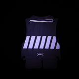 flatlay 2018 Technical Vest in navy blue with reflective striping, back view