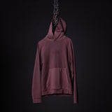 FA'19 Reverse Weave Hoodie in burgundy, displayed on invisible form against black background