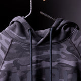 WN'19 RainPlus® Hoodie in purple camo, front detail shot showing drawstrings and hood
