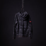 WN'19 RainPlus® Hoodie in black camo, displayed on hanger against dark background
