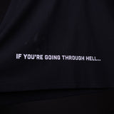 SM'23 long-sleeve jersey in black, worn and displaying motivational text graphic