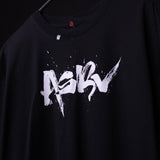 SP'23 Graphic Tee in black with white distressed logo design, worn on model