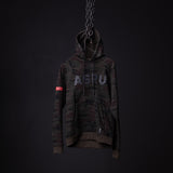 WN'19 RainPlus® Hoodie in black camo, displayed on invisible form against dark background