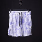 flatlay SM'22 Tie Dye Painted Short in purple and white, front view