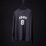ASRV longsleeve shirt with graphic print on hanger against dark background
