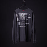 OTWR Poem Graphic Longsleeve in charcoal, back view on hanger showing text design