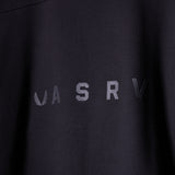 ASRV Zip Pocket Quarter Zip in black, worn on model showing chest logo detail