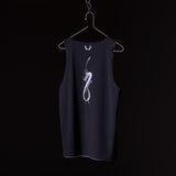 SM'23 Mesh Reversible Pinnie in black on hanger, front view with graphic design