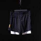 flatlay Training Division Mesh Shorts in black with white cuff, front view