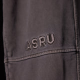 WN'20 Terry Relaxed Jogger in charcoal, detail shot of embroidered ASRV logo on thigh