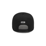flatlay New Era 9Forty A-Frame Hat in black with white ASRV logo, back view