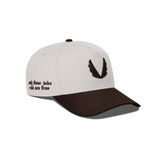 flatlay New Era 9Forty A-Frame Hat in stone and dark earth two-tone, front view