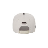 flatlay New Era 9Forty A-Frame Hat in stone and dark earth two tone, back view