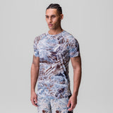 Laser-Vent Established Tee in blue and brown Realtree camo, worn by model facing right
