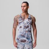Laser-Vent Singlet Tank in blue/white/brown Realtree Aspect print, worn by model