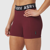 ASRV Lycra Ribbed Short in crimson, worn by model, front view