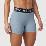 ASRV Lycra Ribbed Short in light sky, worn by model, front view