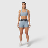 Lycra Ribbed Short in light sky, worn with matching sports bra, front view