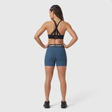 W027 Lycra Ribbed Short in storm blue, rear view on model