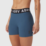 ASRV Lycra Ribbed Short in storm blue, worn by model, front view