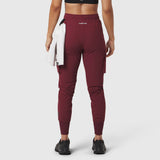 W032 Tetra-Lite Cargo High Rib Jogger in crimson, rear view on model