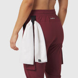 Tetra-Lite Cargo High Rib Jogger in crimson, worn by model from behind with white towel