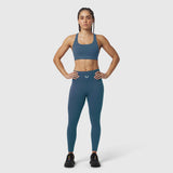 W039 Lycra Hybrid Sports Bra in storm blue, front view on model