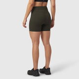 LYCRA® ADAPTIV Biker Short in olive, worn by model shown from behind
