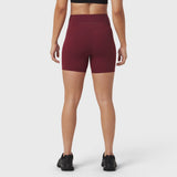 LYCRA® ADAPTIV Biker Short in crimson, rear view on model