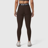 W071 Lycra Ribbed Legging in dark brown, worn by model from behind, showing fit and waistband detail
