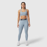 W071 Lycra Ribbed Legging in light sky, worn with matching sports bra