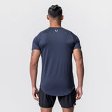 AeroSilver Established Tee in navy, rear view on model