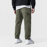 Tech-Terry Cinch Cargo Jogger in olive worn by model, back view