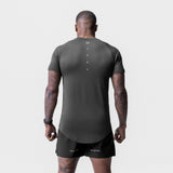 Core Mesh Established Tee in space grey worn by model, back view