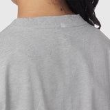 Distressed Relaxed Tee in Heather Grey, back view on model