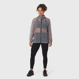 Weather-Ready Transparent Ripstop Shell Jacket in slate grey, worn with black leggings, front view