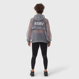 Weather-Ready Transparent Ripstop Shell Jacket in slate grey, worn by model from behind