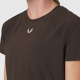 Laser-Vent Established Tee in Dark Earth worn by model, front view