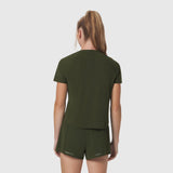 Laser-Vent Established Tee in olive worn by model, back view