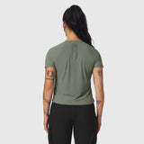 Laser-Vent Established Tee in sage, worn by model, back view