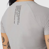Laser-Vent Established Tee in slate grey worn by model, back view showing perforated fabric