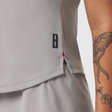 Laser-Vent Established Tee in Slate Grey worn by model, side detail view