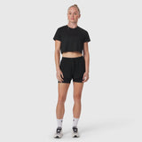 Black AeroSilver cropped tee worn with black shorts and white socks, front view